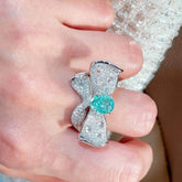 4ct 14k White Gold Lab Simulated Diamond Tourmaline Gemstone Floral Ring